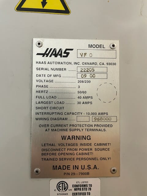 Haas VF-0, Machine ID: 8622